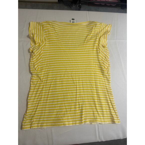 Cabi Yellow & White Striped Flutter Sleeve Cotton Tee – Size S - Picture 6 of 9